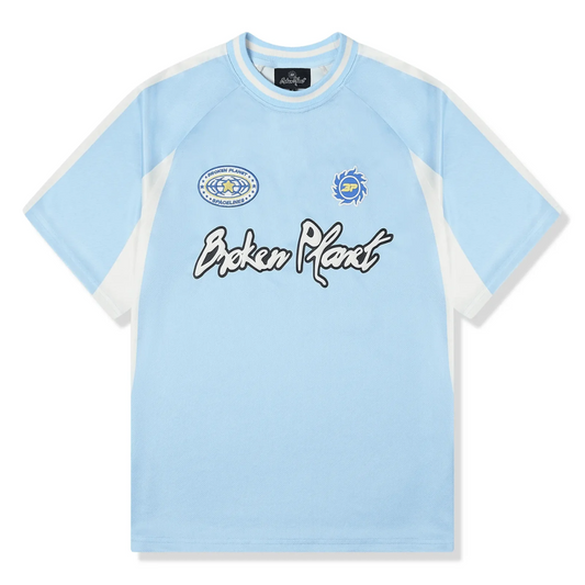 broken planet football jersey 'light blue & white'